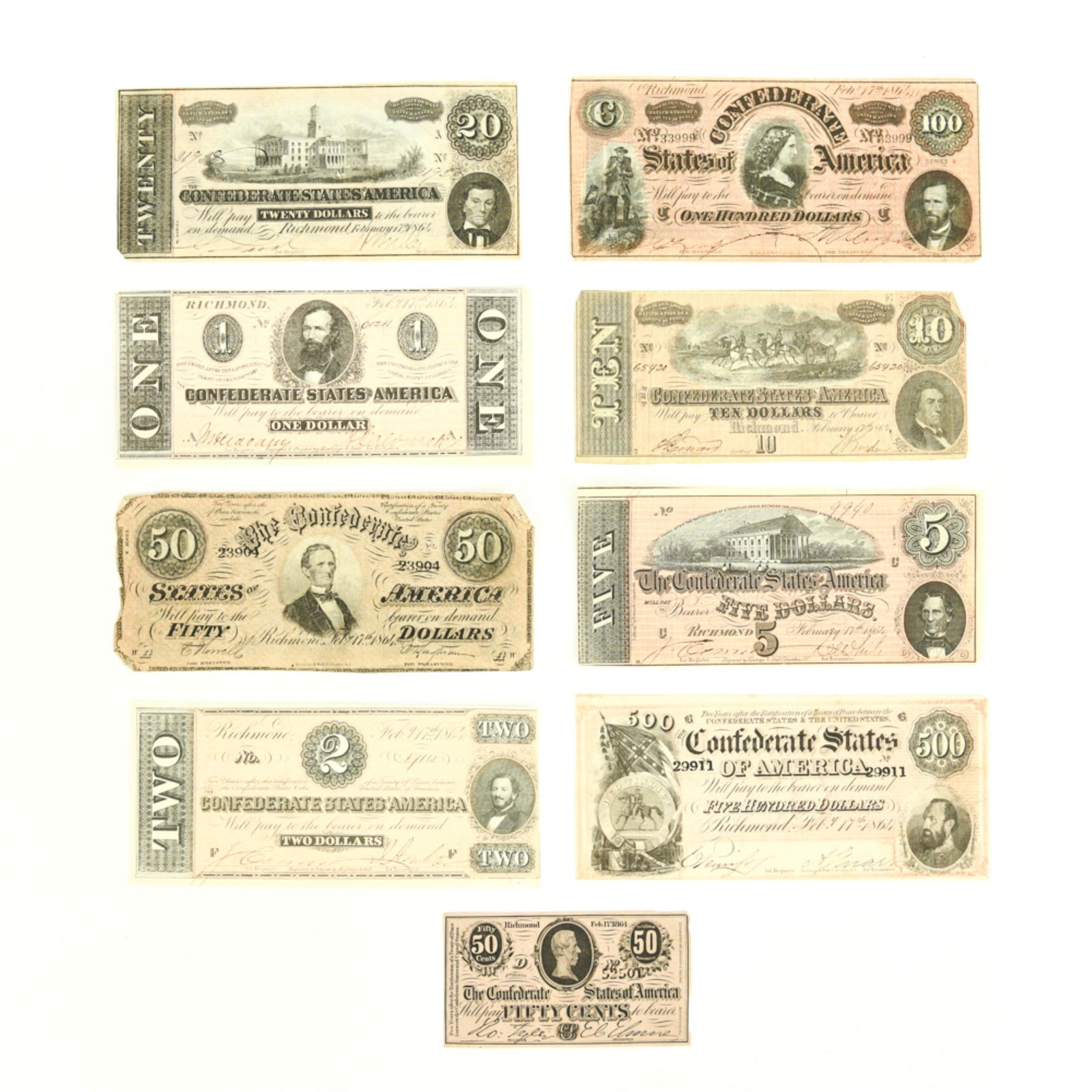 GROUPING OF (9) CONFEDERATE CURRENCY (1 of 19)