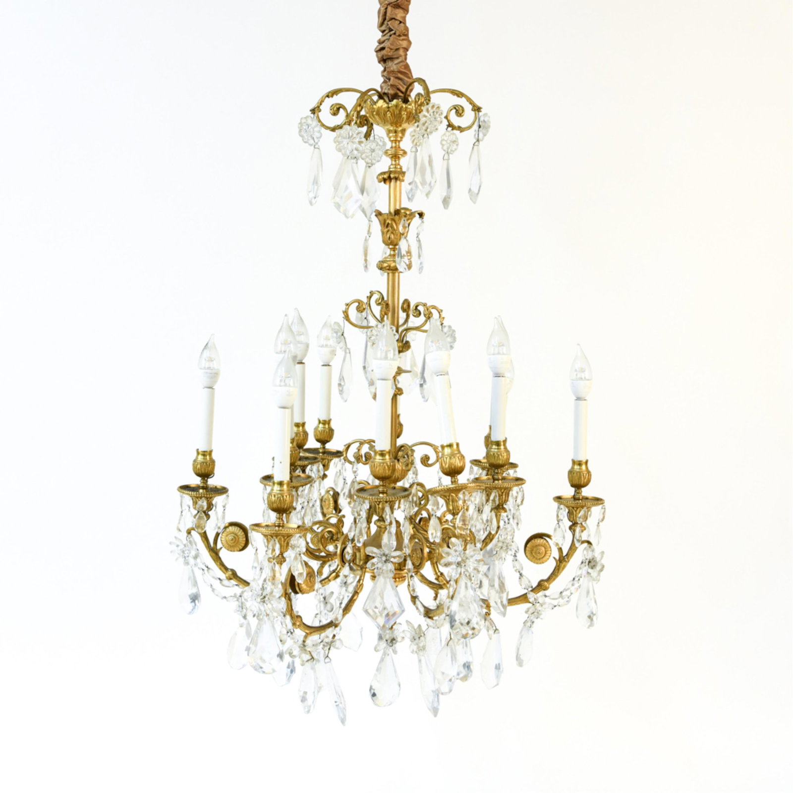FRENCH BRONZE 19TH C. DROP CRYSTAL CHANDELIER (1 of 12)