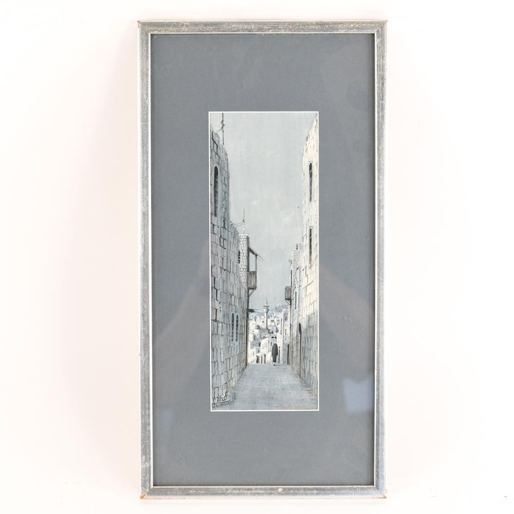 L. KORIN ISRAELI STREET SCENE WATERCOLOR PAINTING (1 of 6)