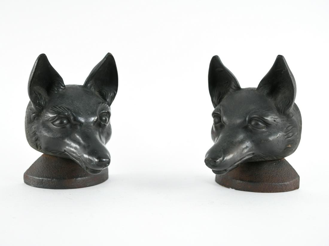 PAIR OF CAST IRON FOX HEAD BOOKENDS (1 of 16)