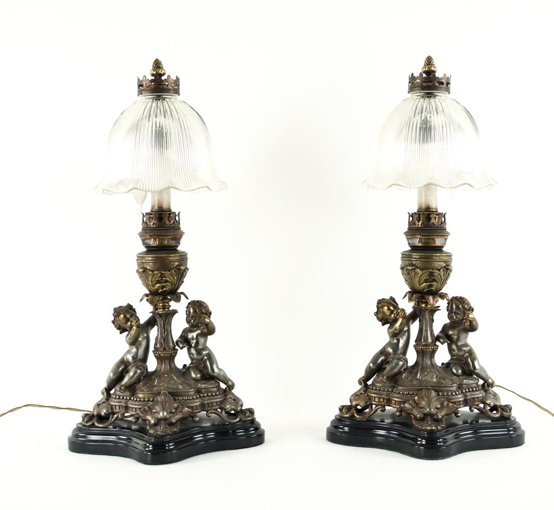 PAIR BAROQUE STYLE CHERUB LAMPS (1 of 14)