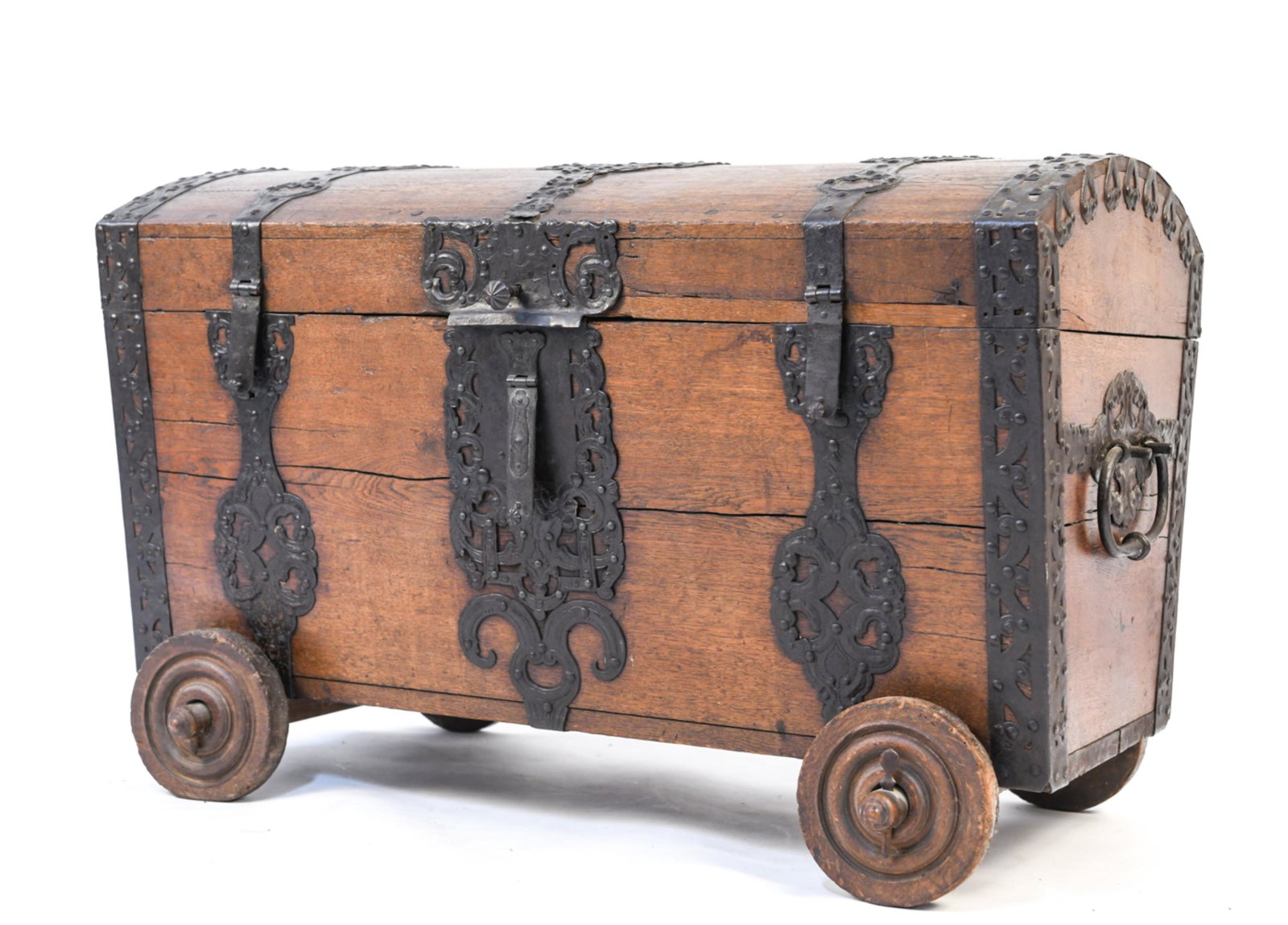 SPANISH COLONIAL 18TH C. WHEELED CHEST (1 of 19)
