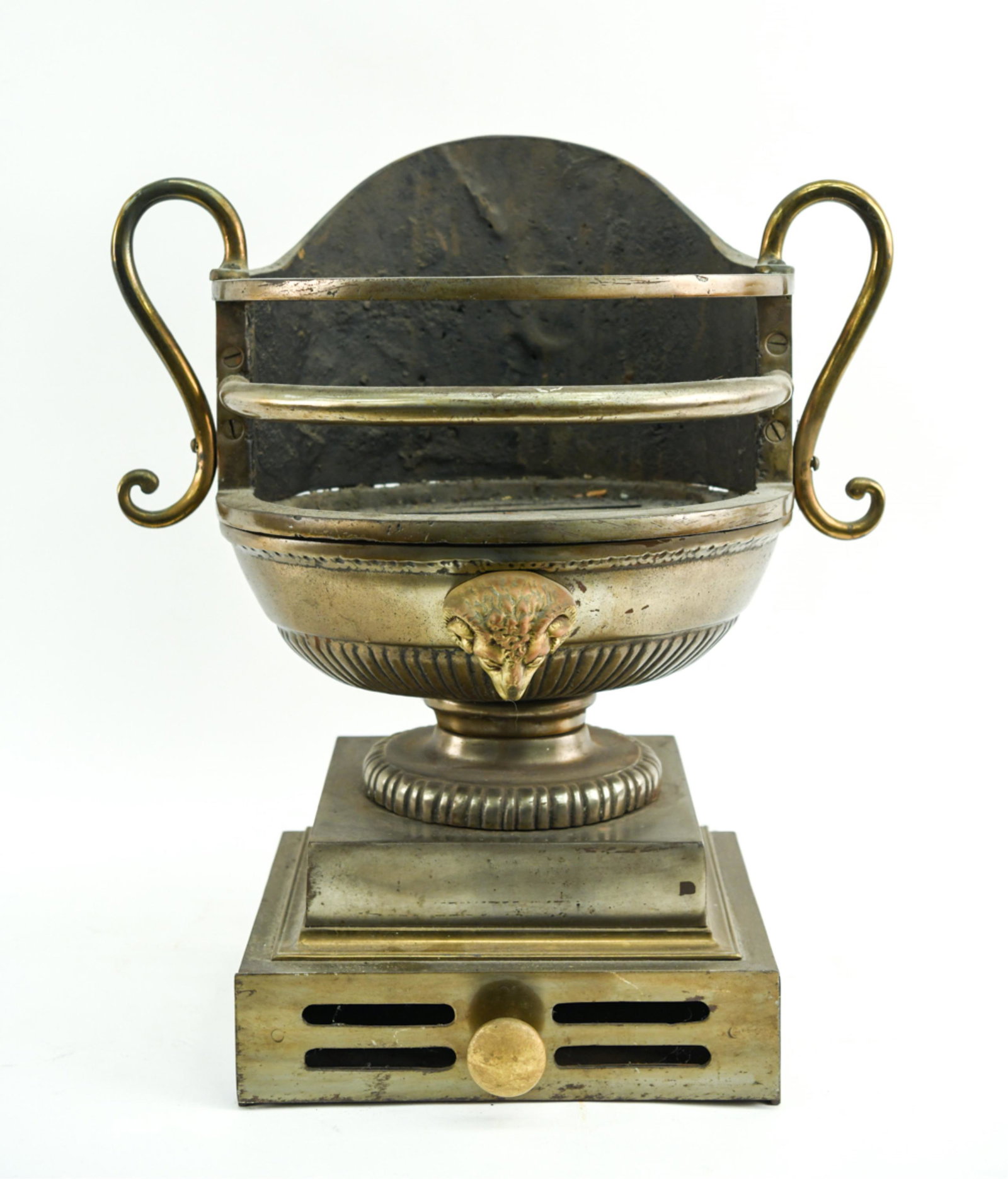 ANTIQUE REGENCY BRONZE & IRON COAL FIREPLACE (1 of 13)