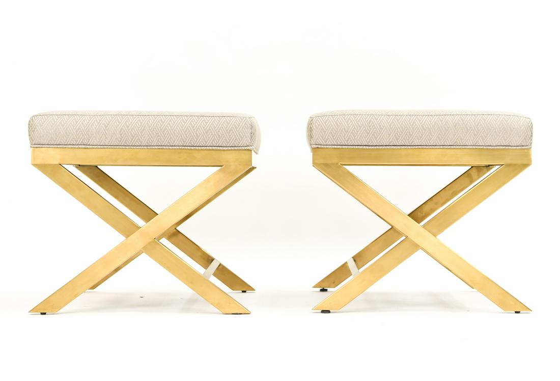 PAIR OF ARHAUS BRASS X-BASE BENCHES (1 of 11)
