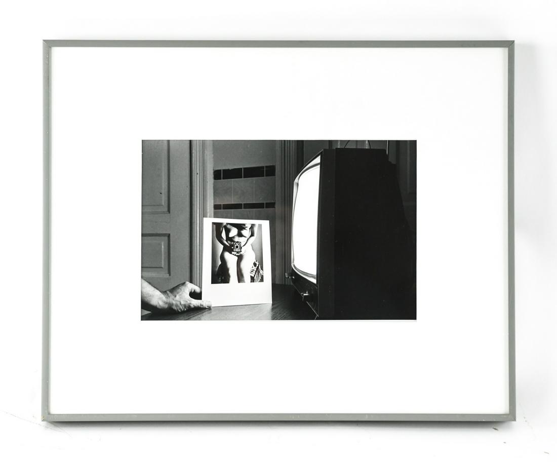KENNETH JOSEPHSON (B. 1932) PHOTOGRAPH: Signed, titled "Looking at Photographs #3", Chicago, 1976 (History of Photography Series). Numbered 1/50. Gelatin silver print. Dimensions: (Frame) H 16.25" x W 20.25" (Sight) H 7.5" x W 11.75" Condit