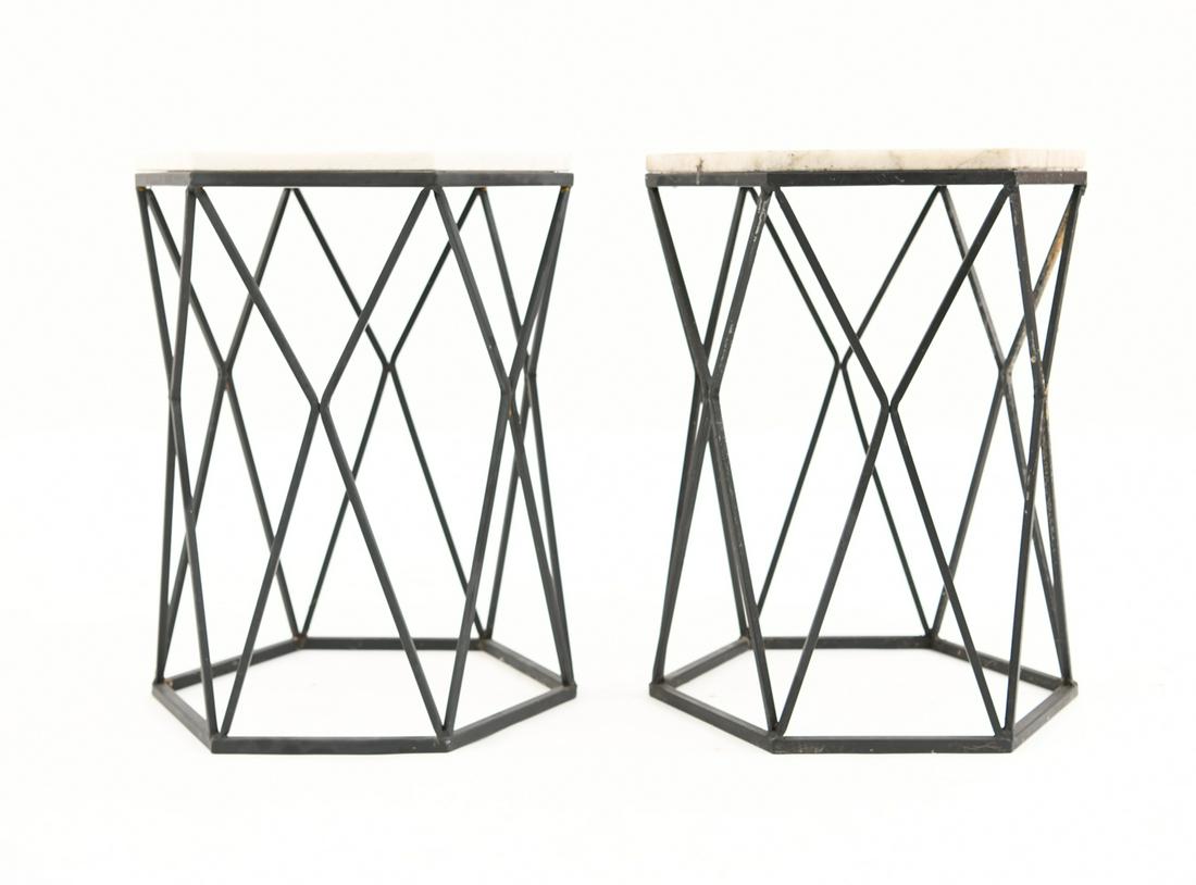 (2) IRON AND MARBLE HEXAGON SIDE TABLES (1 of 14)