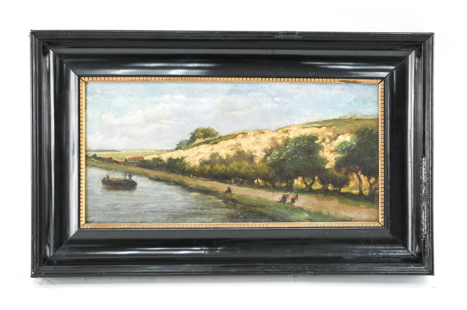 19TH C. FRENCH OIL ON PANEL RIVER SCENE PAINTING (1 of 9)
