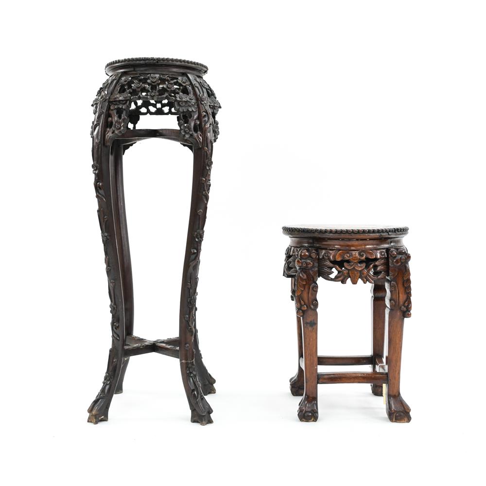 (2) CHINESE CARVED MARBLE TOP PLANT STANDS (1 of 9)