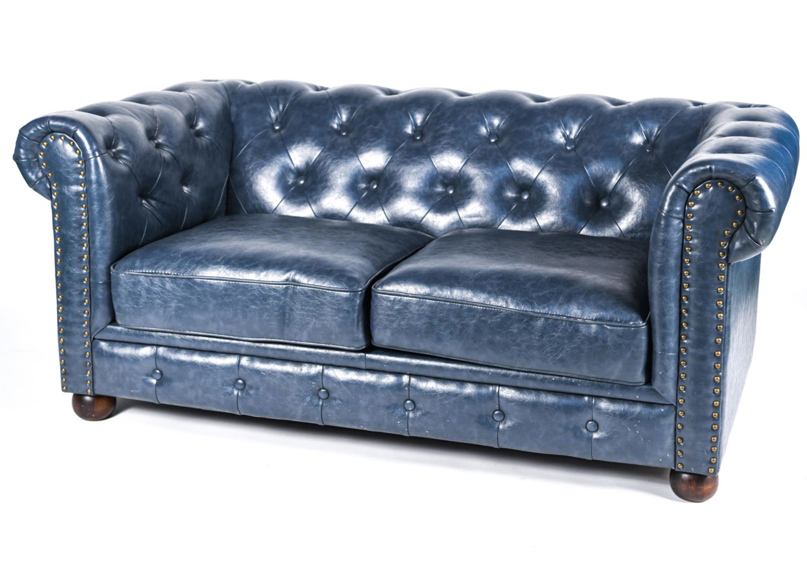 CHESTERFIELD STYLE TUFTED BLUE LEATHER SOFA (1 of 13)