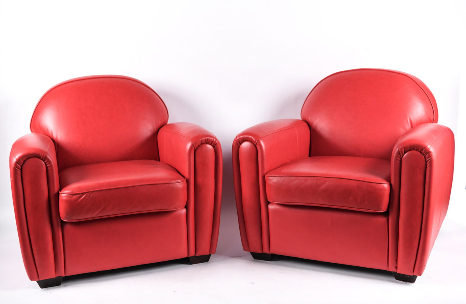 (2) PAIR OF RED LEATHER DECO STYLE CLUB CHAIRS (1 of 11)