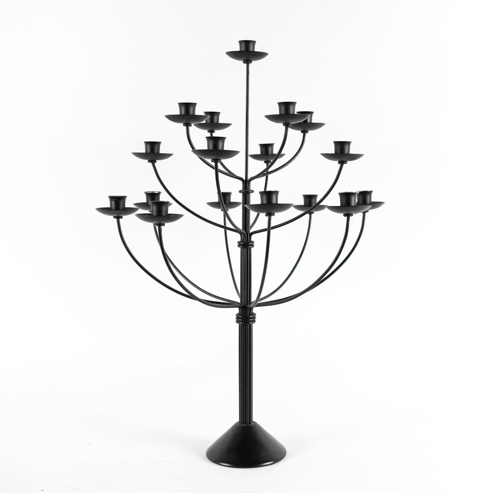 MID-CENTURY IRON CANDELABRA: Dimensions: H 27" x D 19" Condition: Light signs of handling.