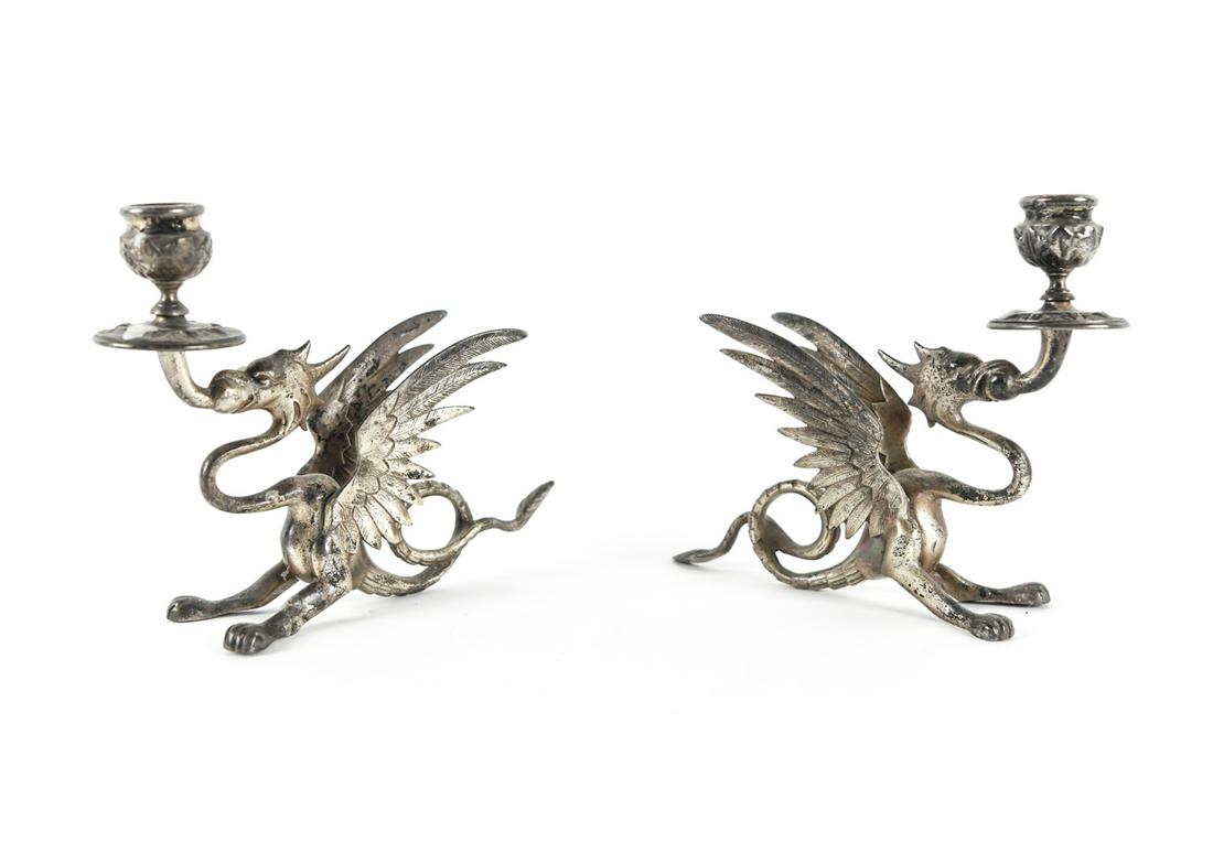 PAIR OF SILVERPLATE DRAGON CANDLE HOLDERS (1 of 13)
