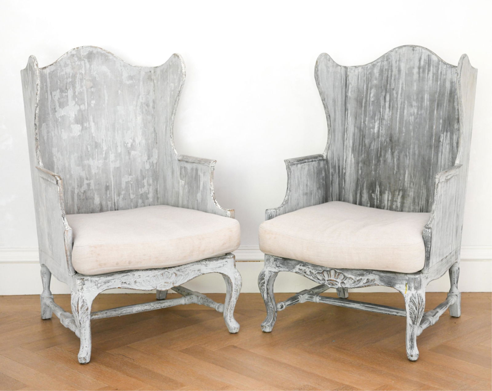 PAIR OF ITALIAN CARVED WOODEN WINGBACK CHAIRS (1 of 13)