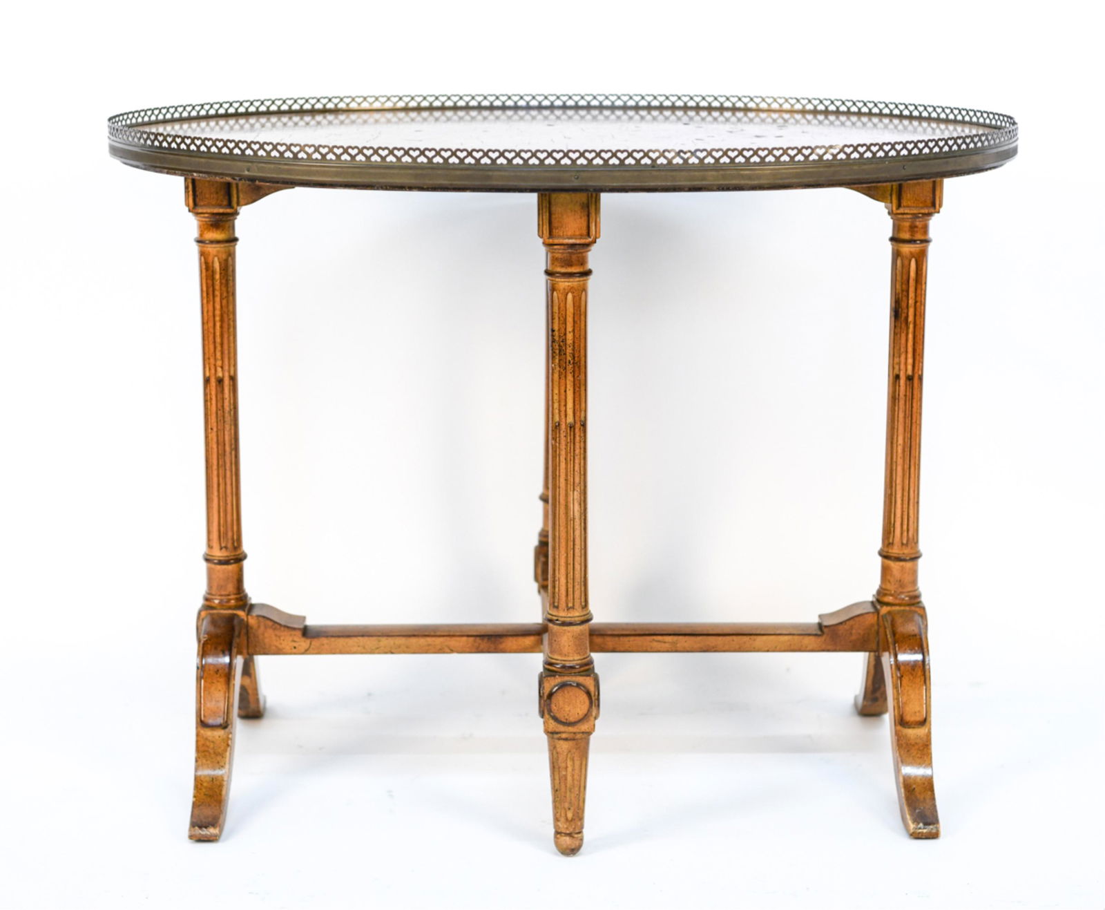 FRENCH BRASS GALLERY TOP OVAL SIDE TABLE (1 of 13)