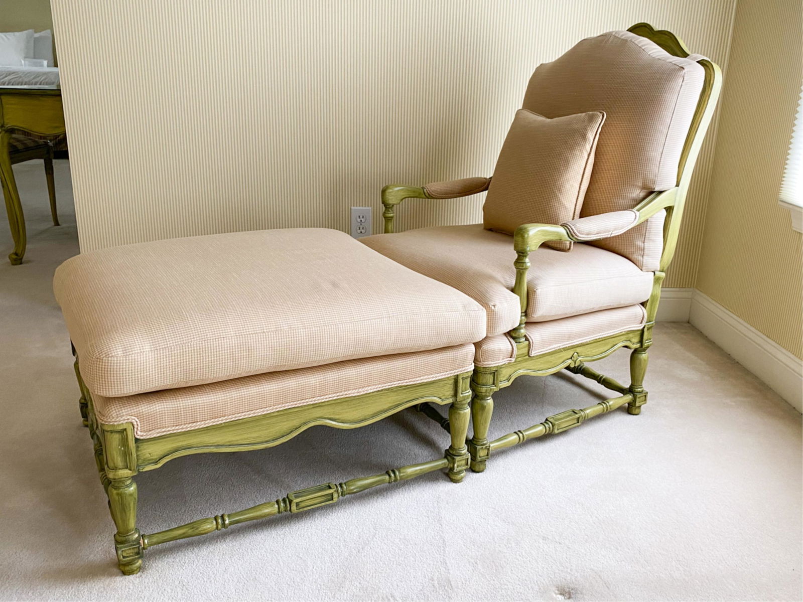 FRENCH PROVINCIAL STYLE LOUNGE CHAIR & OTTOMAN (1 of 9)