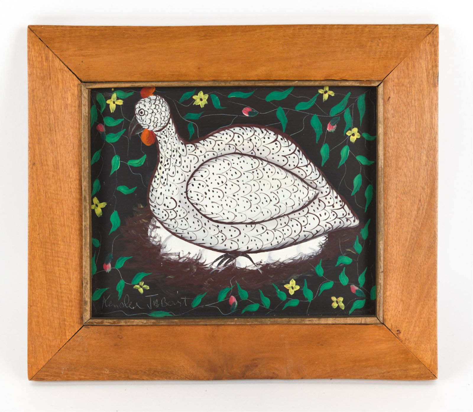MODERN HAITIAN FOLK ART OIL ON MASONITE OF HEN (1 of 6)