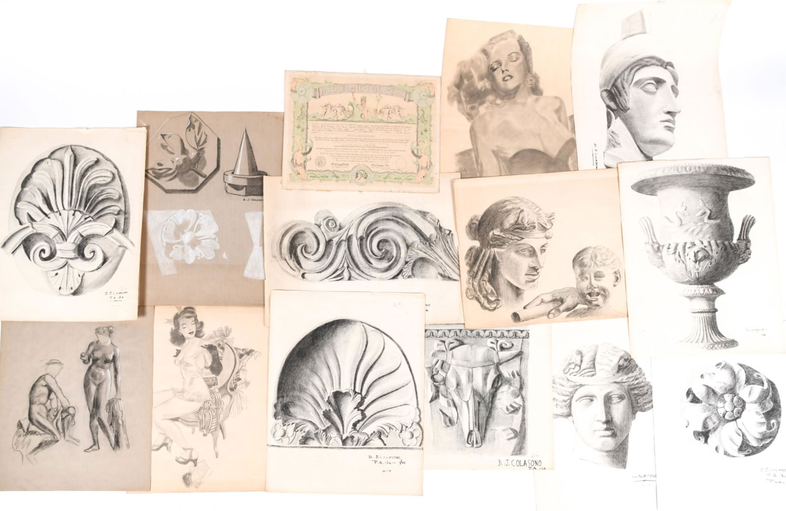 CHARCOAL SKETCHES INCL. OF MARBLE BUST STATUES (1 of 13)