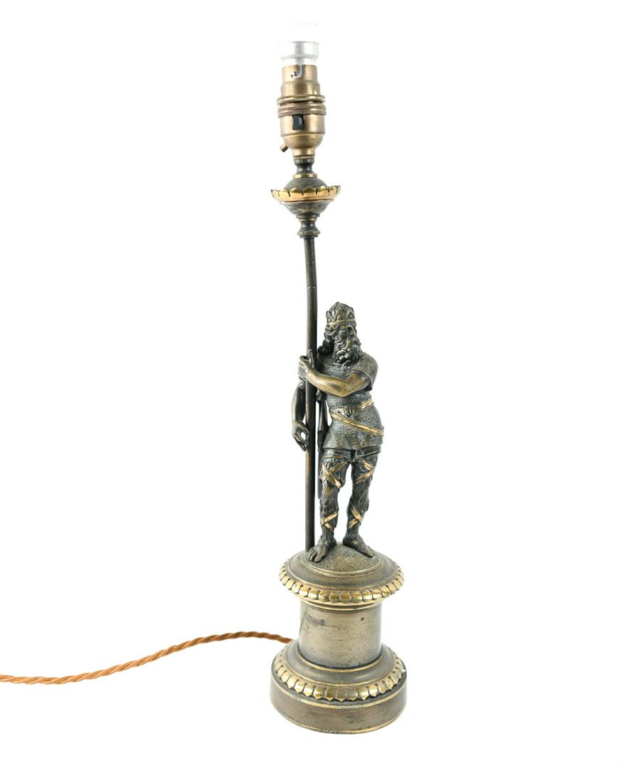 19TH C. GILT BRONZE VIKING STATUE LAMP (1 of 15)