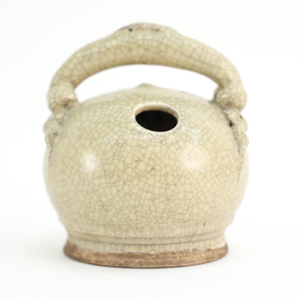 VIETNAMESE LIME POT: Unsigned. Dimensions: H 4.5" x W 4.25" x D 4.5" Condition: Crazed glaze and handling wear.
