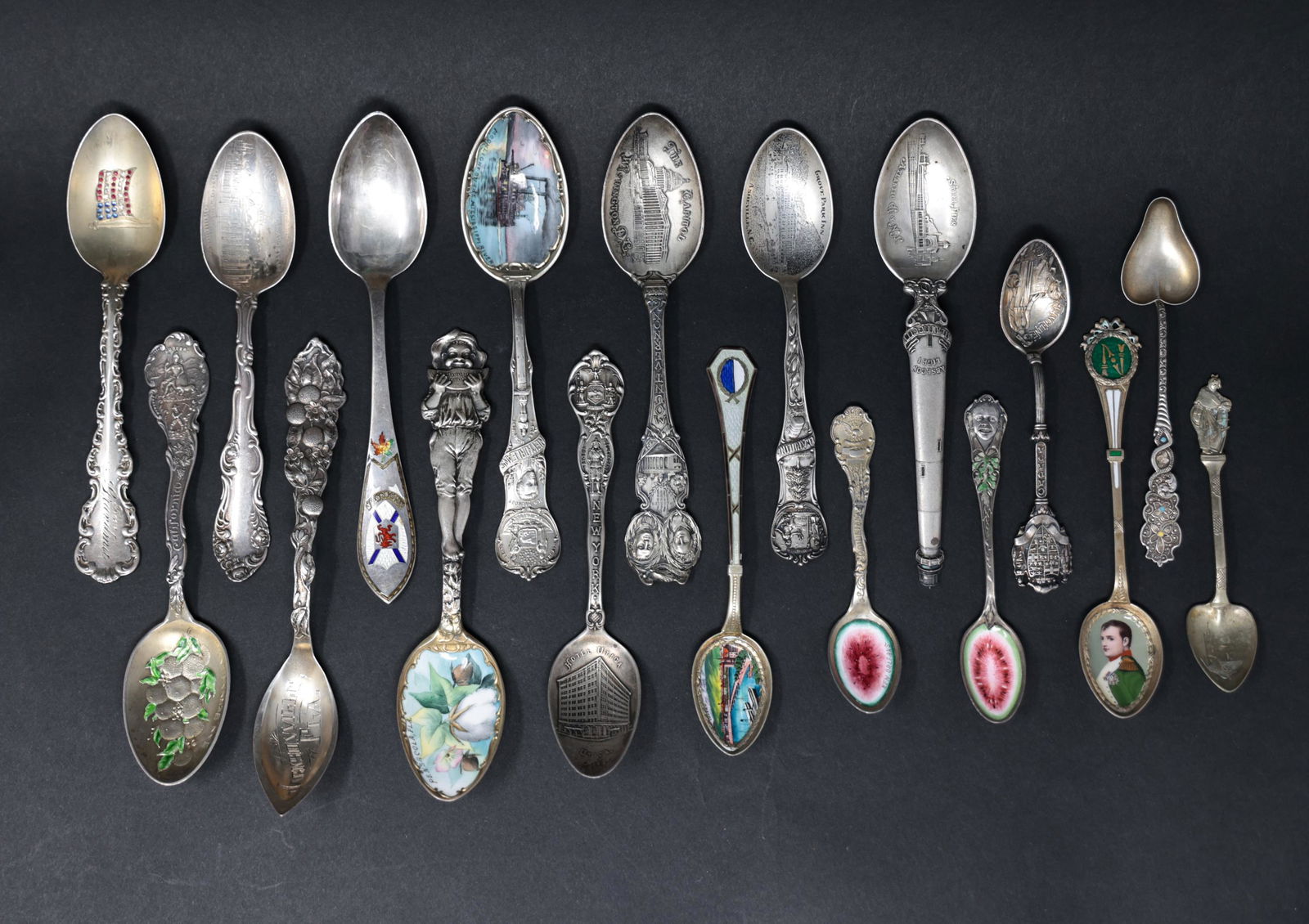 STERLING SILVER & ENAMEL SOUVENIR SPOONS (1 of 14)