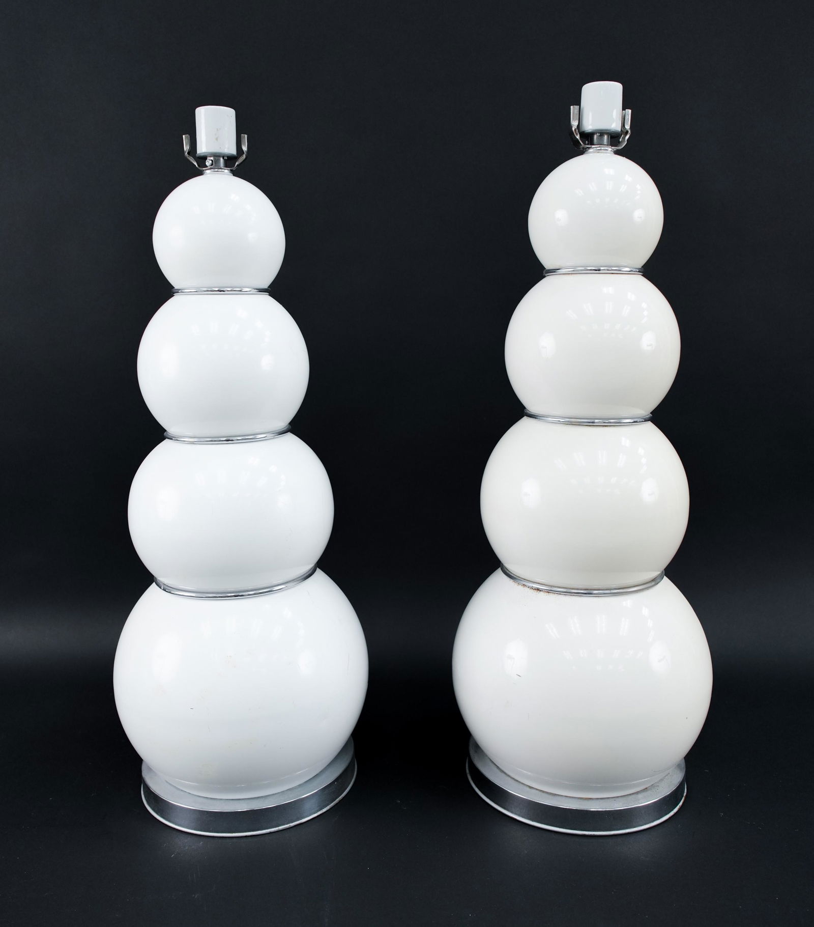 PAIR ENAMELED AND STACKED ORB LAMPS (1 of 13)