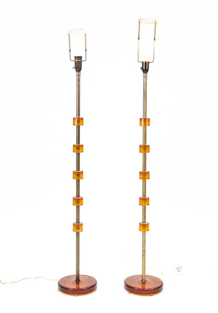 CARL FAGERLUND FOR ORREFORS AMBER DISC FLOOR LAMPS (1 of 20)
