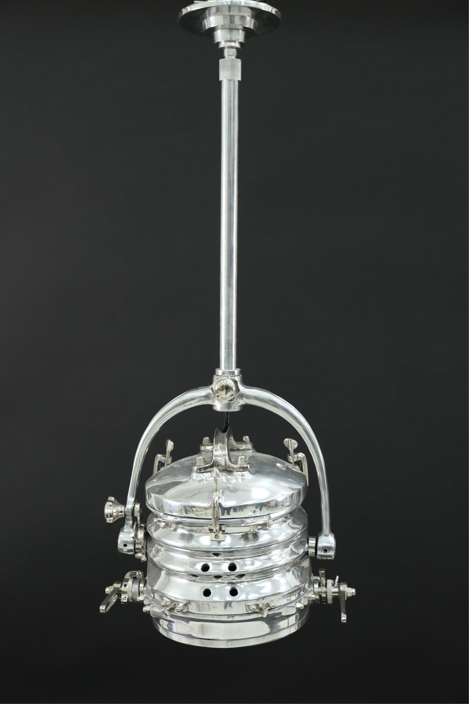 NAUTICAL / INDUSTRIAL STYLE LOUVERED PENDANT LAMP: Dimensions: H 33" x D 14" Condition: Showing light signs of use.