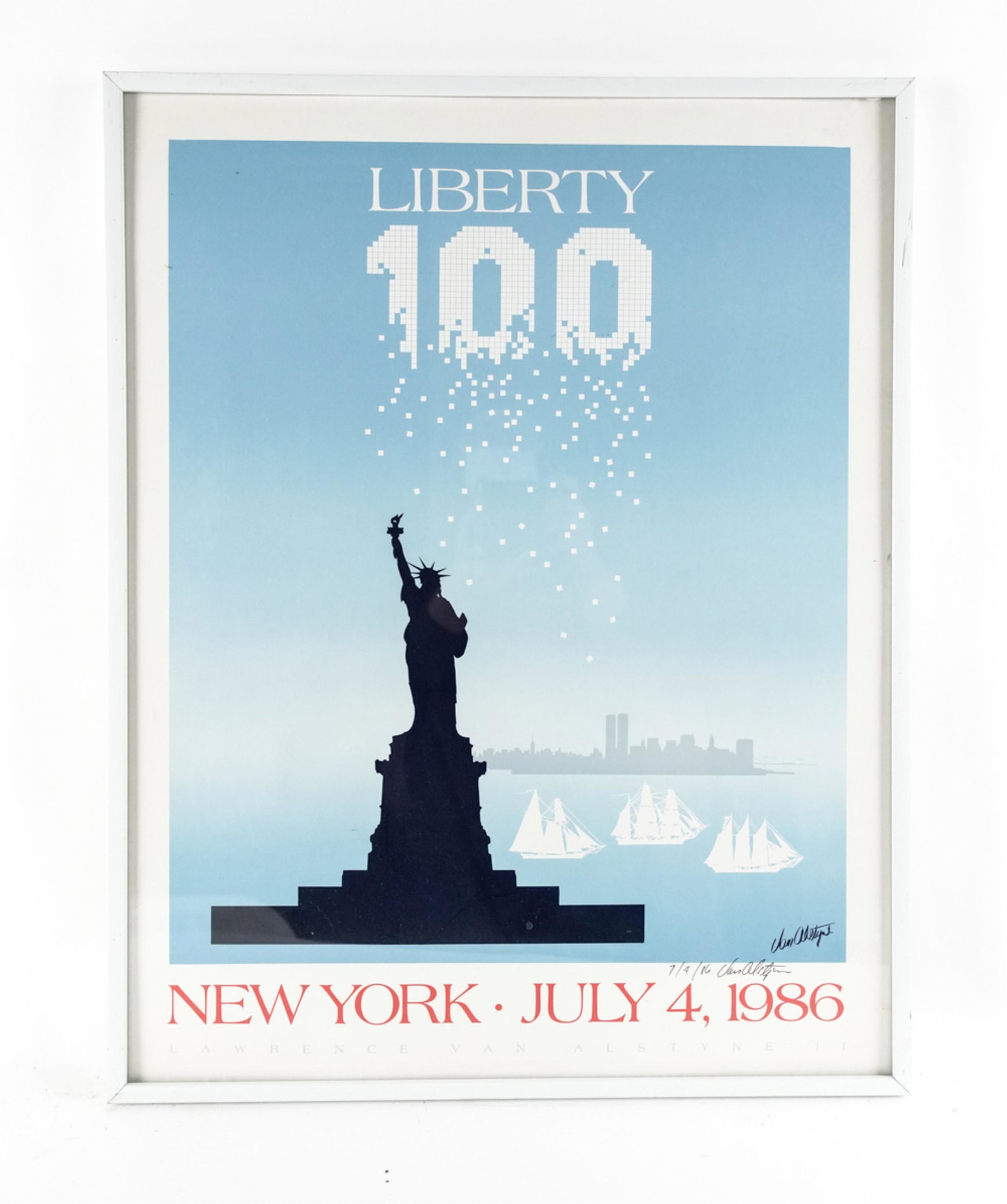 1986 LARRY VAN ALSTYNE NEW YORK POSTER: Artist signed and dated. Dimensions: (Frame) H 28.25" x W 22.5" Condition: Some scrapes to frame.