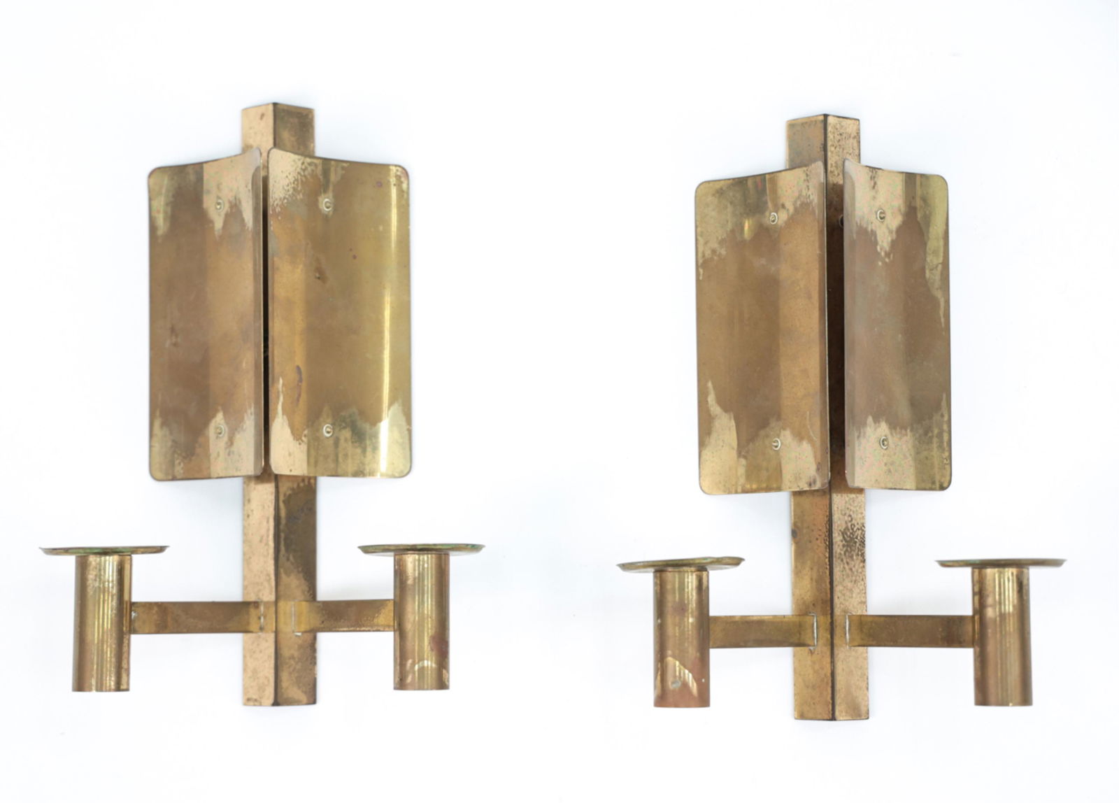 PAIR OFMODERNIST BRASS CANDLE SCONCES (1 of 16)
