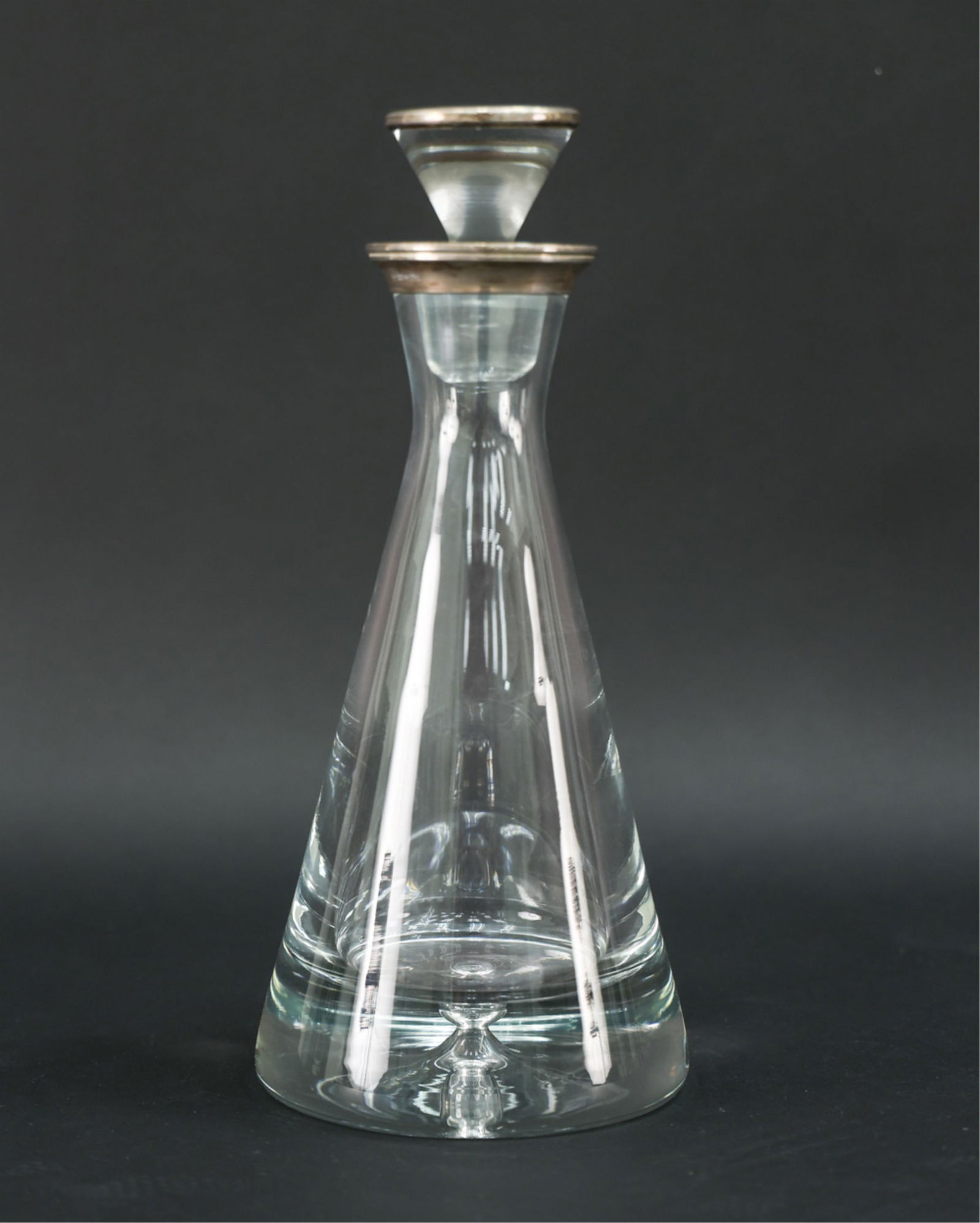 MODERN BRITISH (?) SILVER MOUNTED CRYSTAL DECANTER (1 of 8)