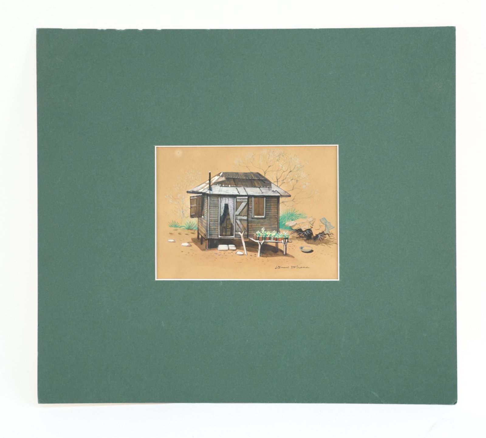 STEVEN DOHANOS WATERCOLOR ON PAPER: Signed lower right. Dimensions: (Matting) H 13" x W 14.25", (Sight) H 4.5" x W 6.5" Condition: Matting glued to foam core.