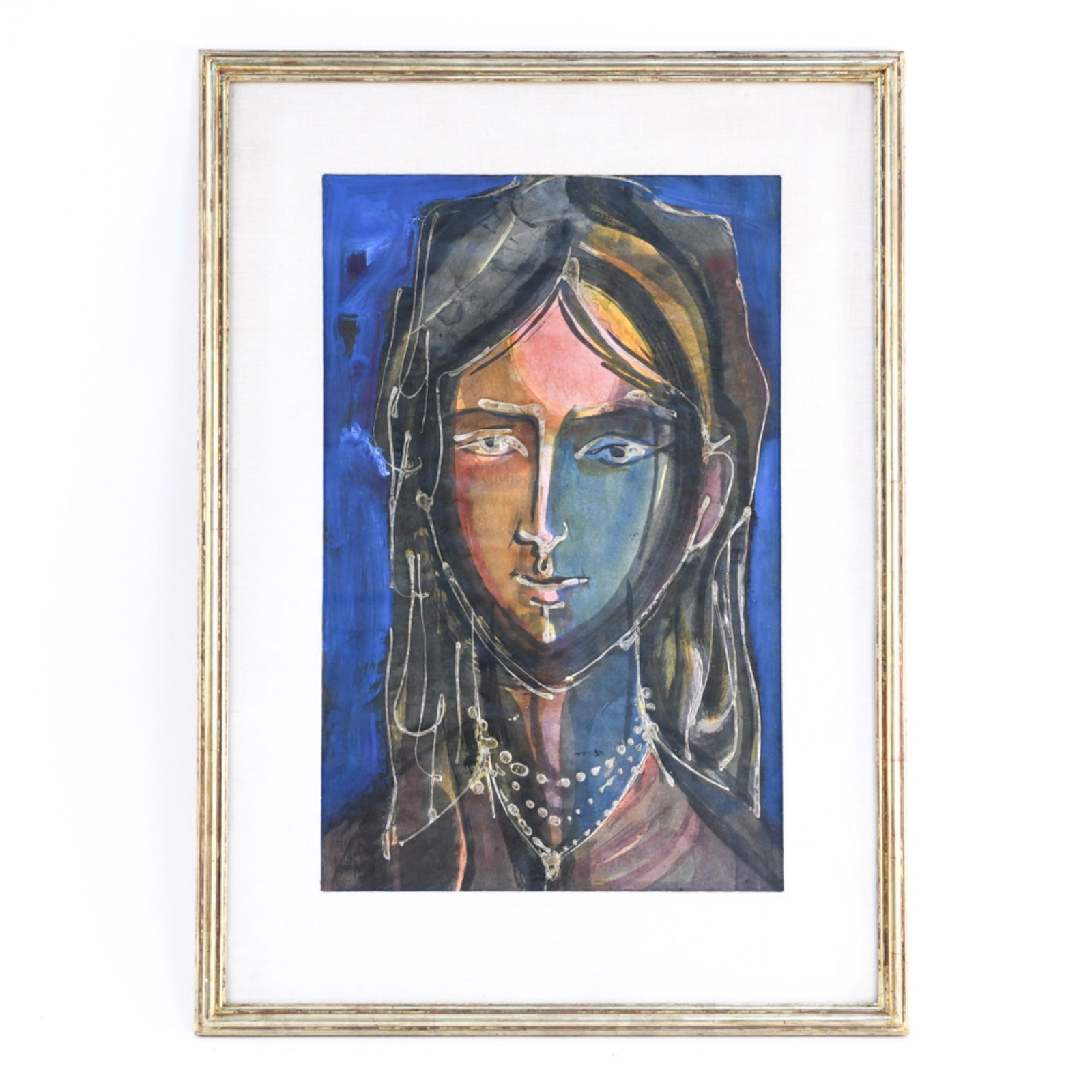 MODERN INDIAN MIXED MEDIA PORTRAIT, UNSIGNED (1 of 12)