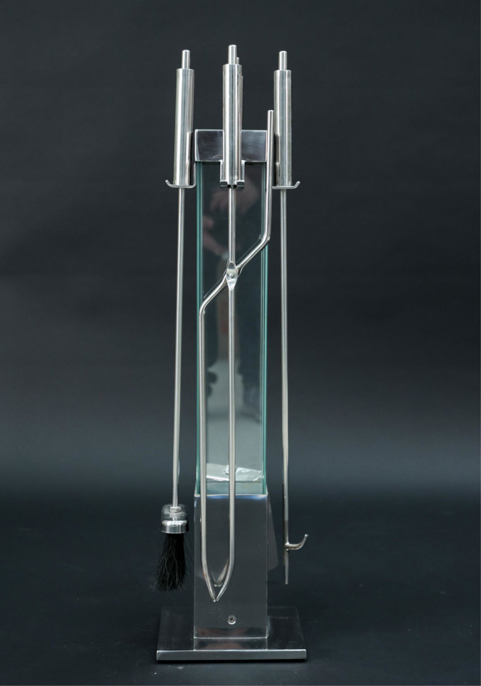 CHROME AND GLASS FIREPLACE TOOL SET (1 of 16)