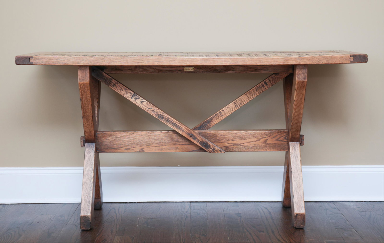 POLO RALPH LAUREN CONSOLE TABLE: Label underneath: Made in Canada. Tagged Polo Ralph Lauren. Contemporary. Dimensions: H 31.25" x W 60" x D 19" Condition: Minor scuffs and scratches to top. Note: This item must be picked up onsite fr