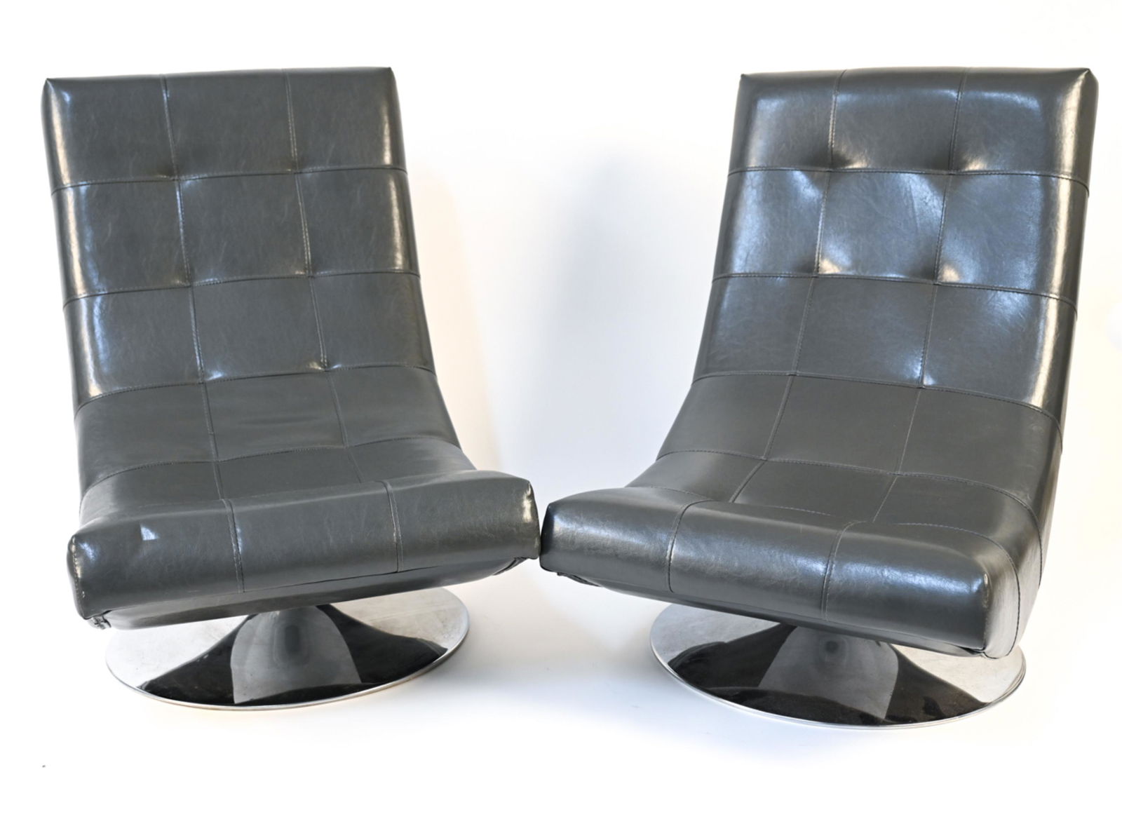 PAIR OF CONTEMPORARY VINYL SWIVEL LOUNGE CHAIRS (1 of 16)