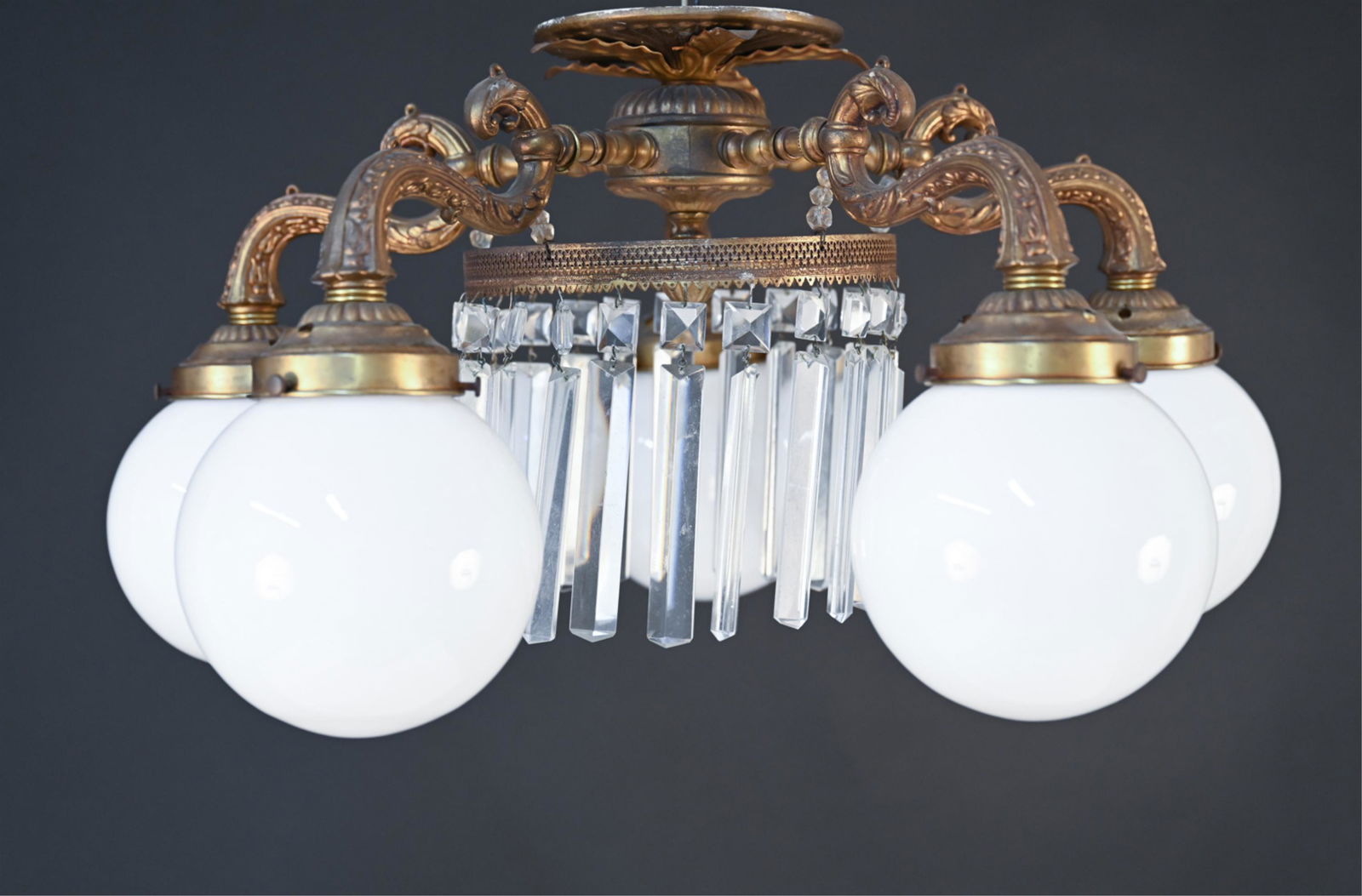 ANTIQUE GLASS GLOBE & DROP CRYSTAL CHANDELIER (1 of 20)