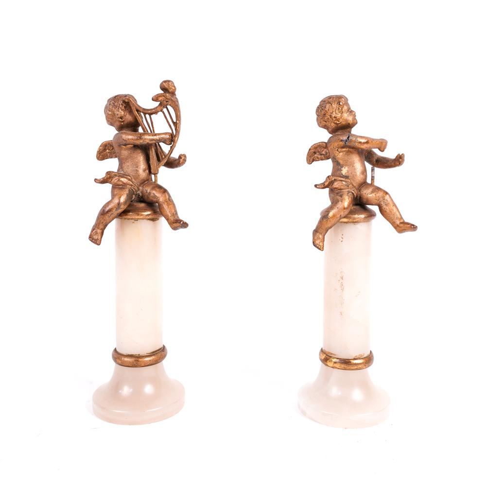 19TH C. SMALL CHERUBS ON MARBLE PEDESTALS (1 of 7)