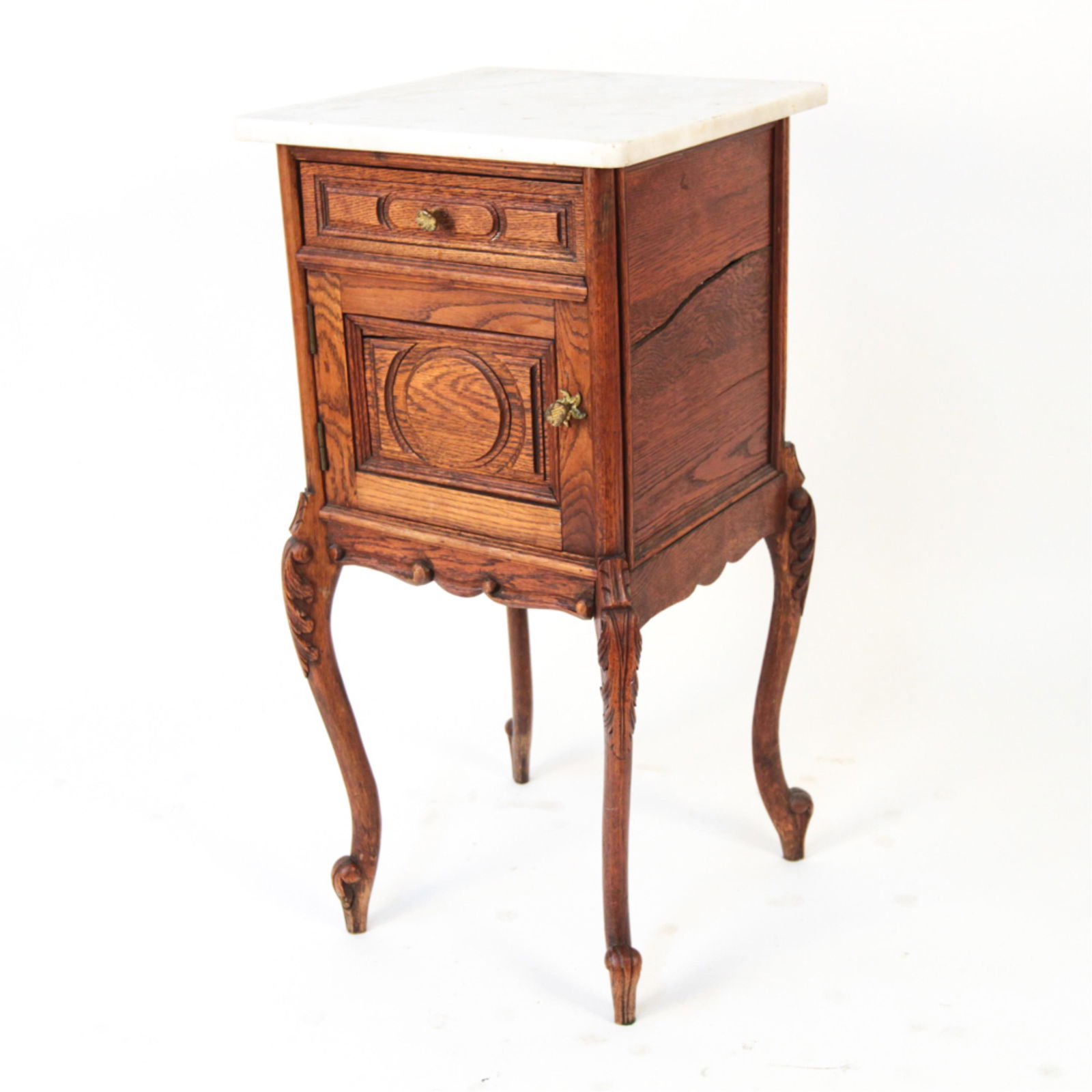 ANTIQUE CARVED OAK MARBLE TOP SIDE TABLE (1 of 13)