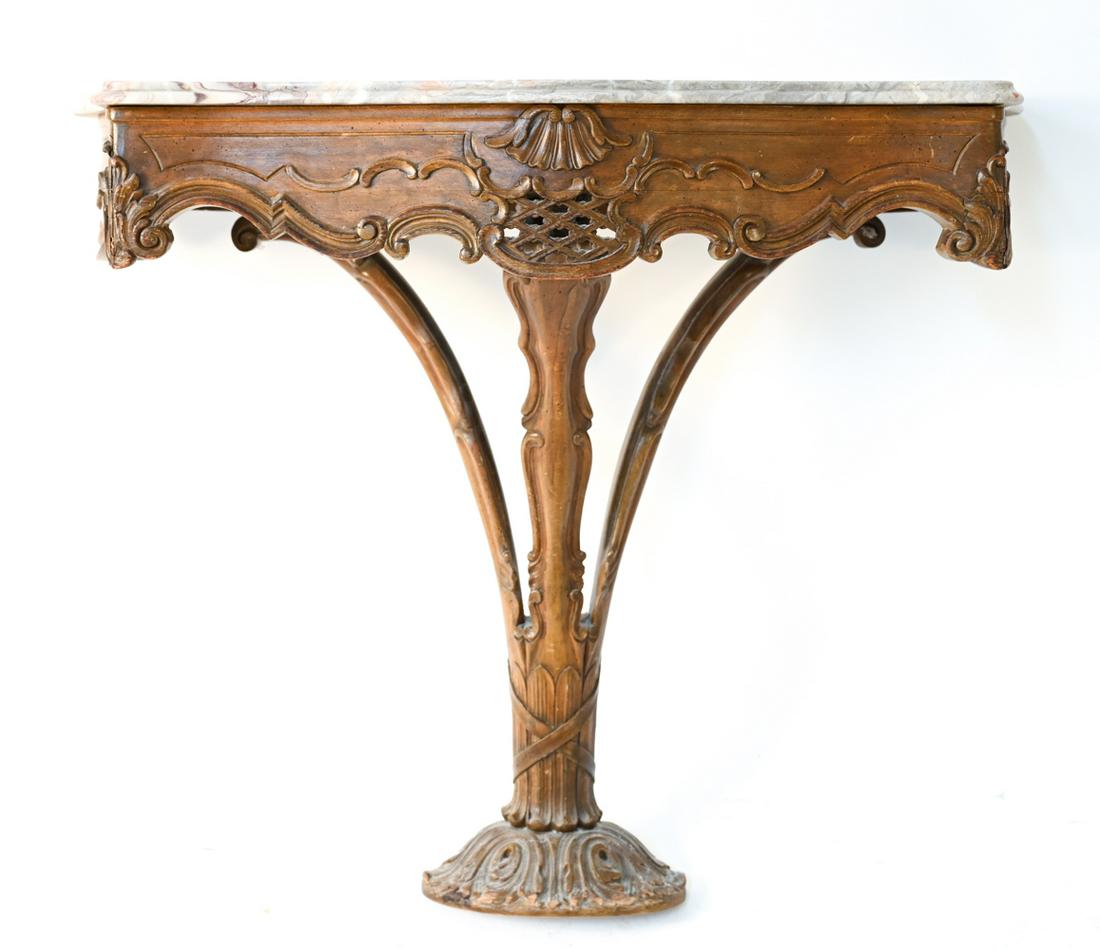 ANTIQUE CARVED WOOD MARBLE TOP CONSOLE TABLE (1 of 17)