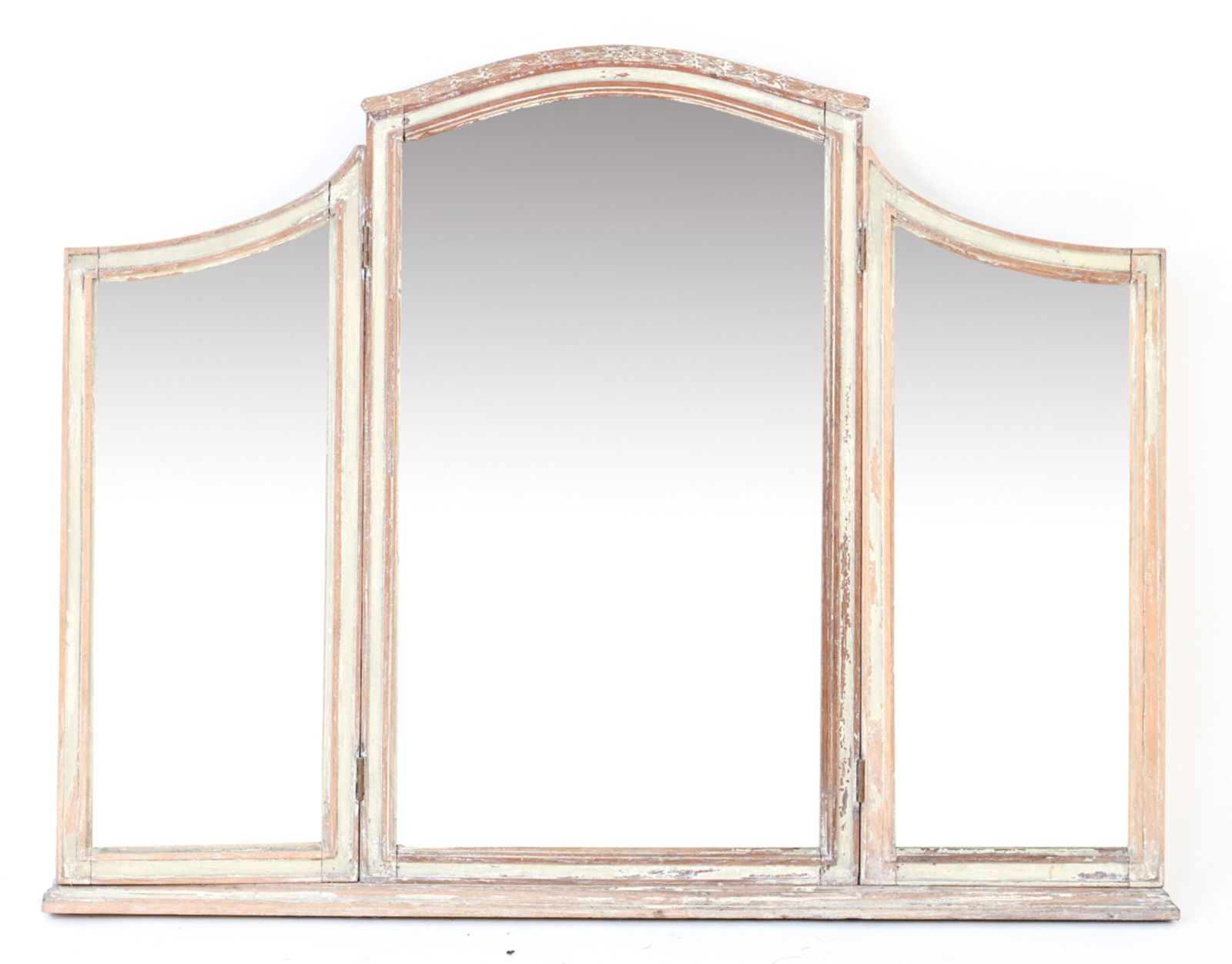ANTIQUE DISTRESSED PAINT THREE PANEL MIRROR (1 of 12)