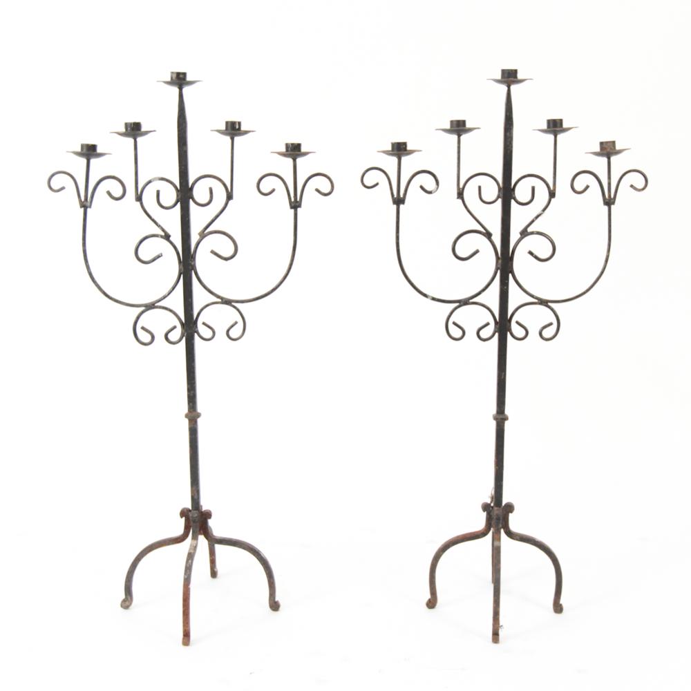 PAIR OF WROUGHT IRON CANDELABRAS (1 of 7)