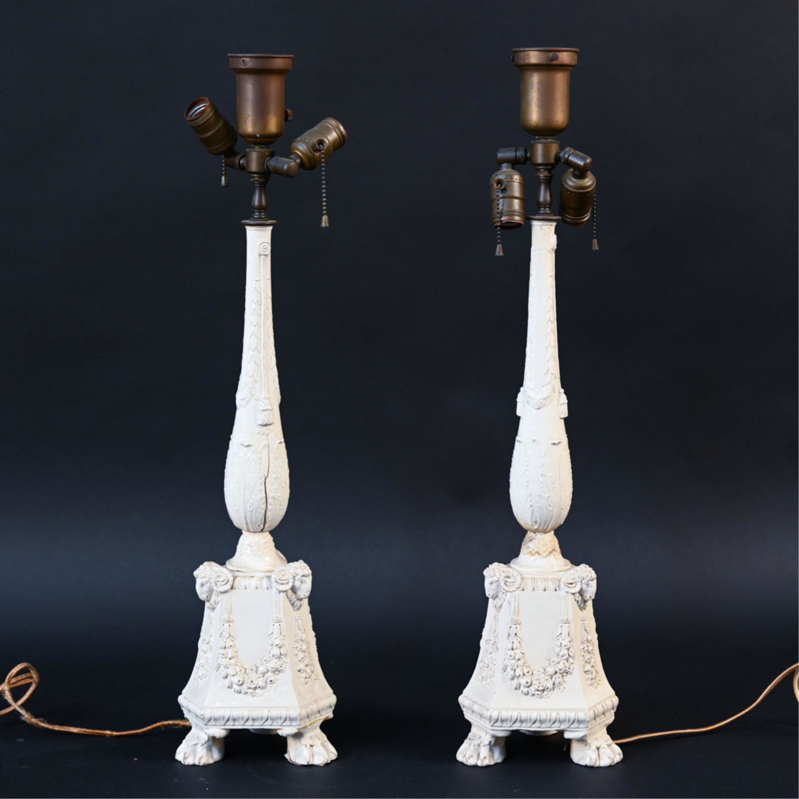 PAIR OF ANTIQUE MOLDED CERAMIC LAMPS (1 of 17)