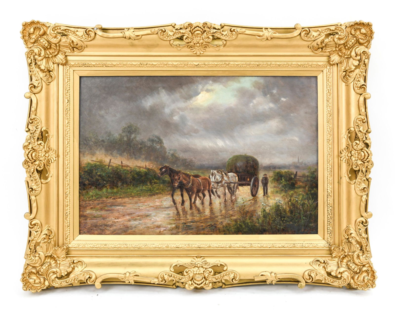 19TH C. OIL ON CANVAS HAY WAGON (1 of 14)