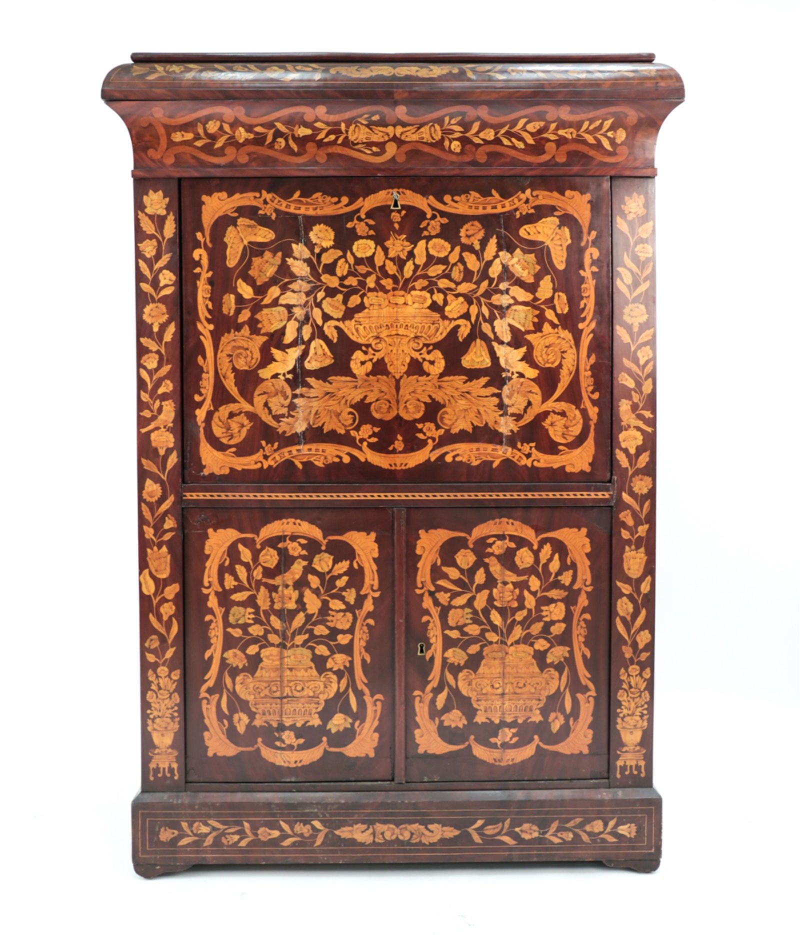 ANTIQUE MARQUETRY INLAID SECRETARY CABINET (1 of 20)