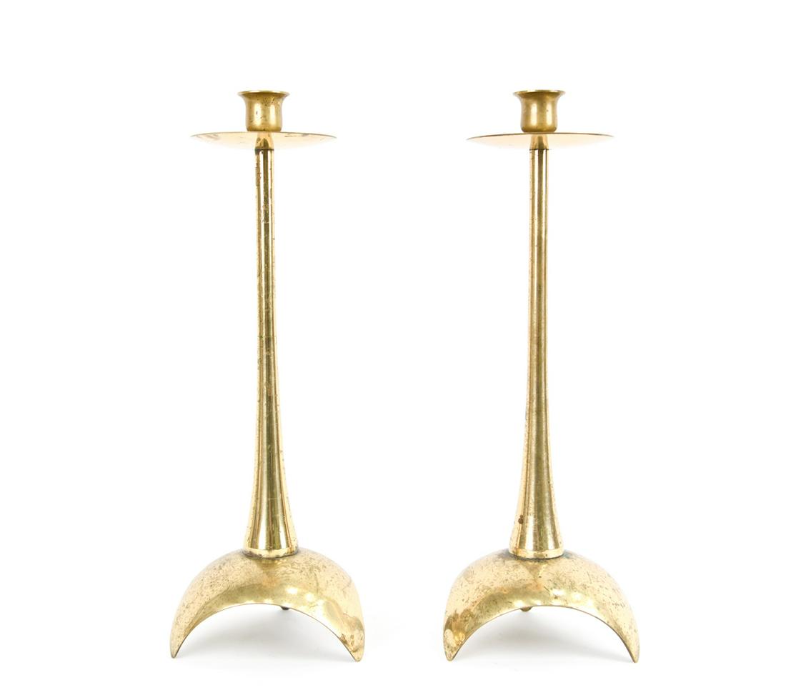 PAIR OF MODERNIST BRASS CANDLESTICKS (1 of 19)