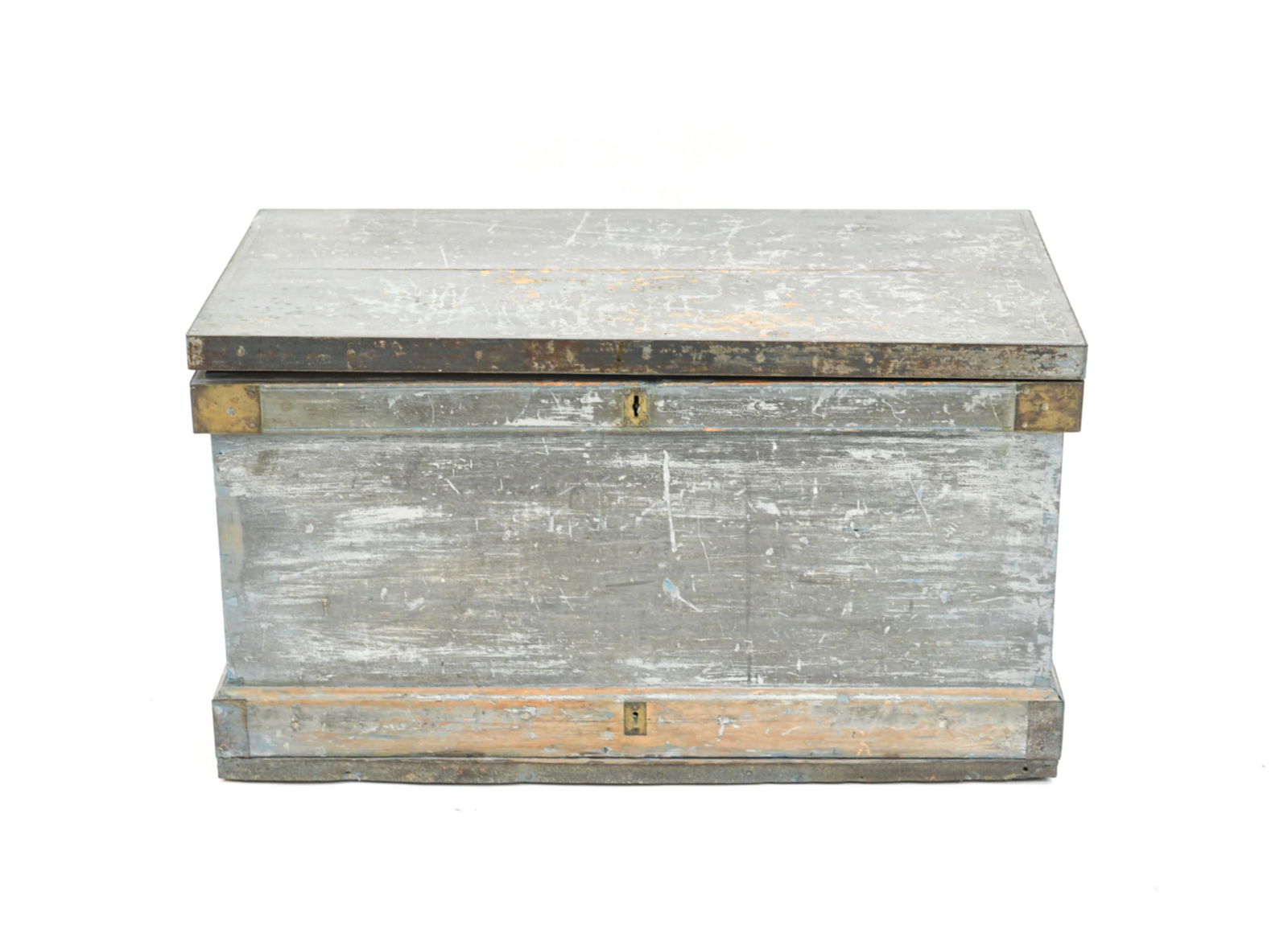 ANTIQUE BLUE PAINTED CARPENTERS TRUNK (1 of 20)