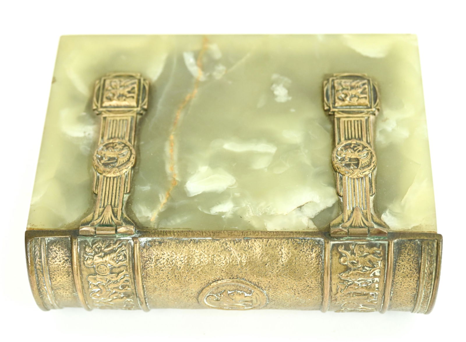 AUSTRIAN BRONZE & GREEN ONYX BOOK FORM BOX (1 of 17)