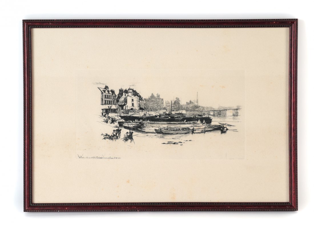 FRANCIS SEYMOUR HAYDEN, BRITISH (1818-1910): "Whistler's House at Old Chelsea." Etching. 1863. Dimensions: (Frame) H 12" x W 17" Condition: Slight age toning. Light foxing.