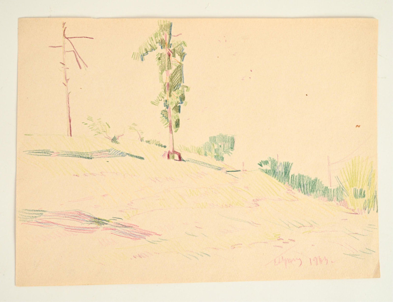 UKRAINIAN COLOR PENCIL ON PAPER: Signed illegibly lower right, dated 1963. Titled and dated on verso. Accompanied with biography of Serhiy Hryor'yev (1910 - 1988). Dimensions: H 8" x W 11" Condition: Age toning to paper.