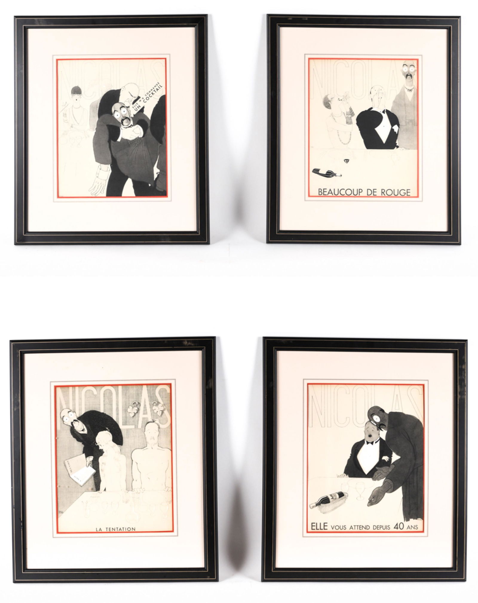 (4) PAUL IRIBE WINE PRINTS: Later reproduction prints. Dimensions: (Frame) H 21" x W 17.75", (Sight) H 12.25" x W 9.75" Condition: Recently framed. A few light frame marks.